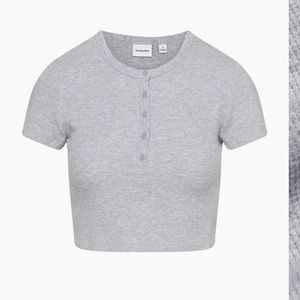 NWT Aritzia Sunday Best Baby Waffle Crew T-Shirt Heather Athletic Grey Size 2XS